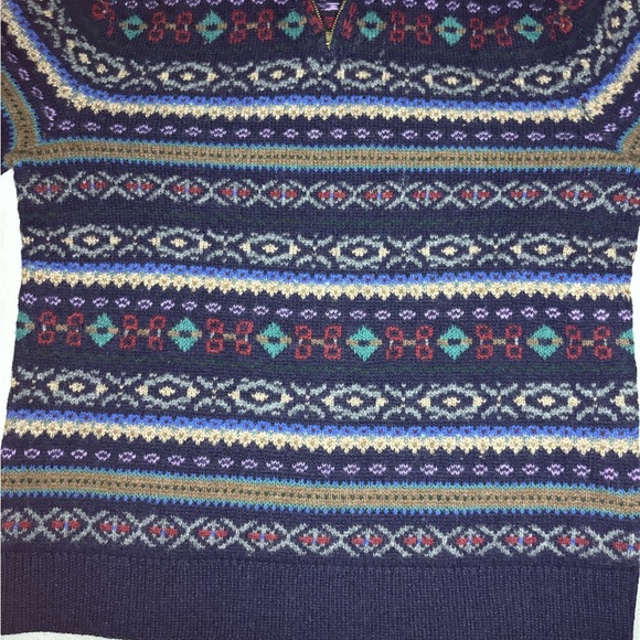 VTG Polo Ralph Lauren Wool Hand Knit Fair Isle Knit Sweater L Men Quarter Zip - Picture 4 of 9
